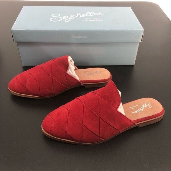 Seychelles Existence Red Suede Basket Weave Flat Mules New in Box - Picture 8 of 13